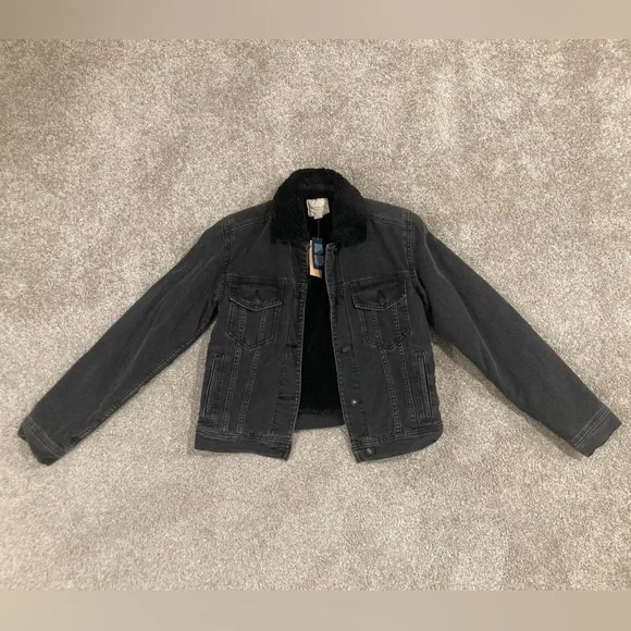 AEO 🦅 Black Sherpa Lined Denim Jacket - Picture 7 of 16